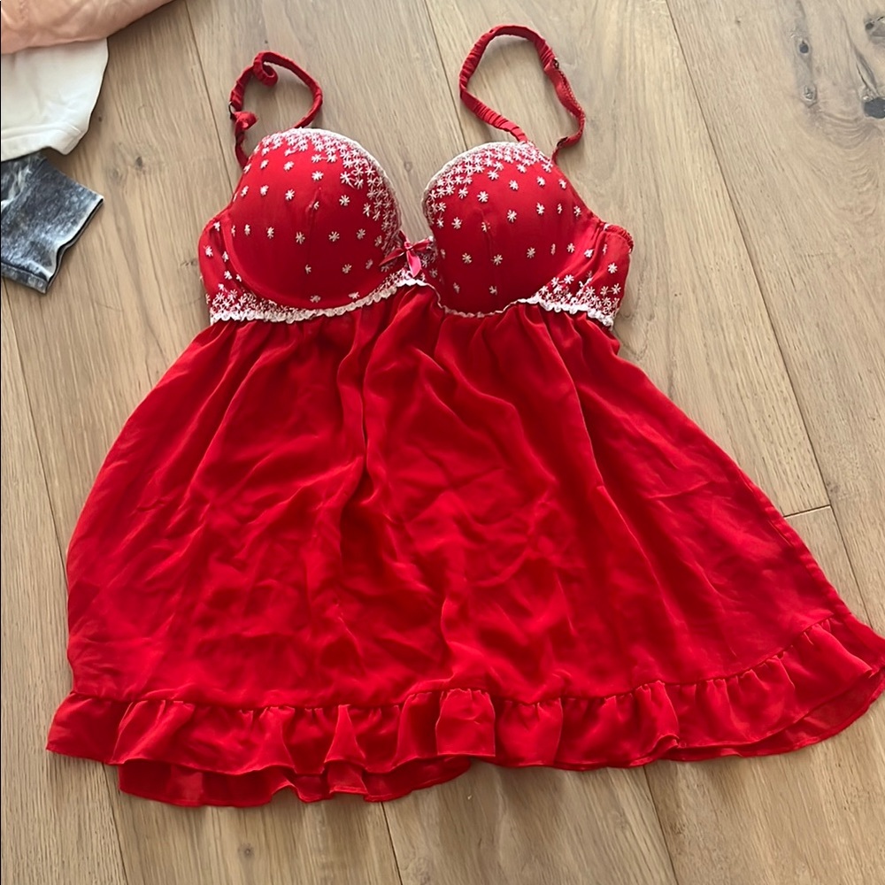 Victoria's Secret Red Lingerie with White Lace